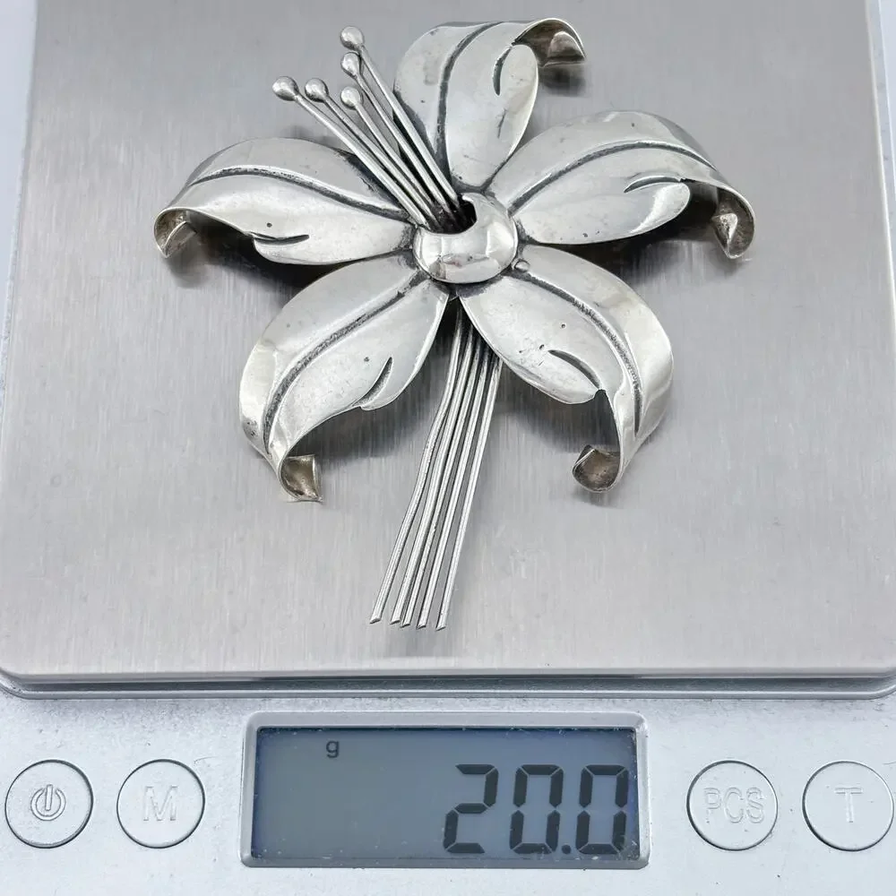 Vintage Maricela Taxco 950 Silver Lily Flower Brooch